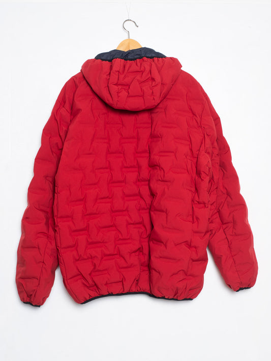 Down jacket with hood and elastic