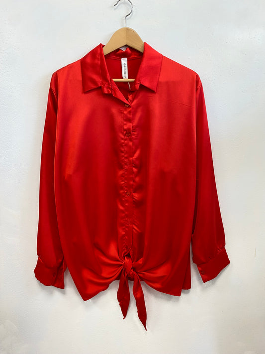 Red satin shirt