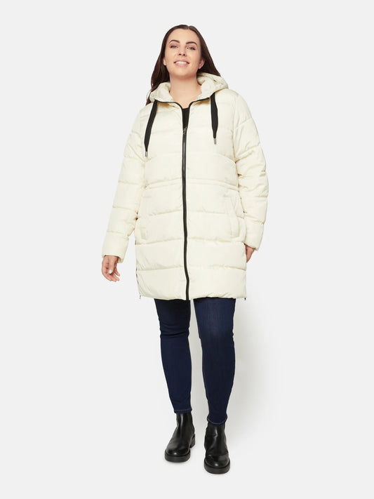 Curvy down jacket with milky side zips