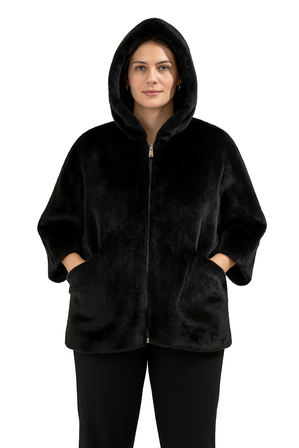 Cappa donna ecopelliccia nero