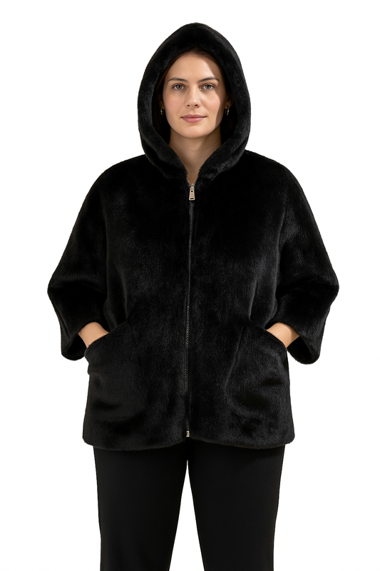 Cappa donna ecopelliccia nero