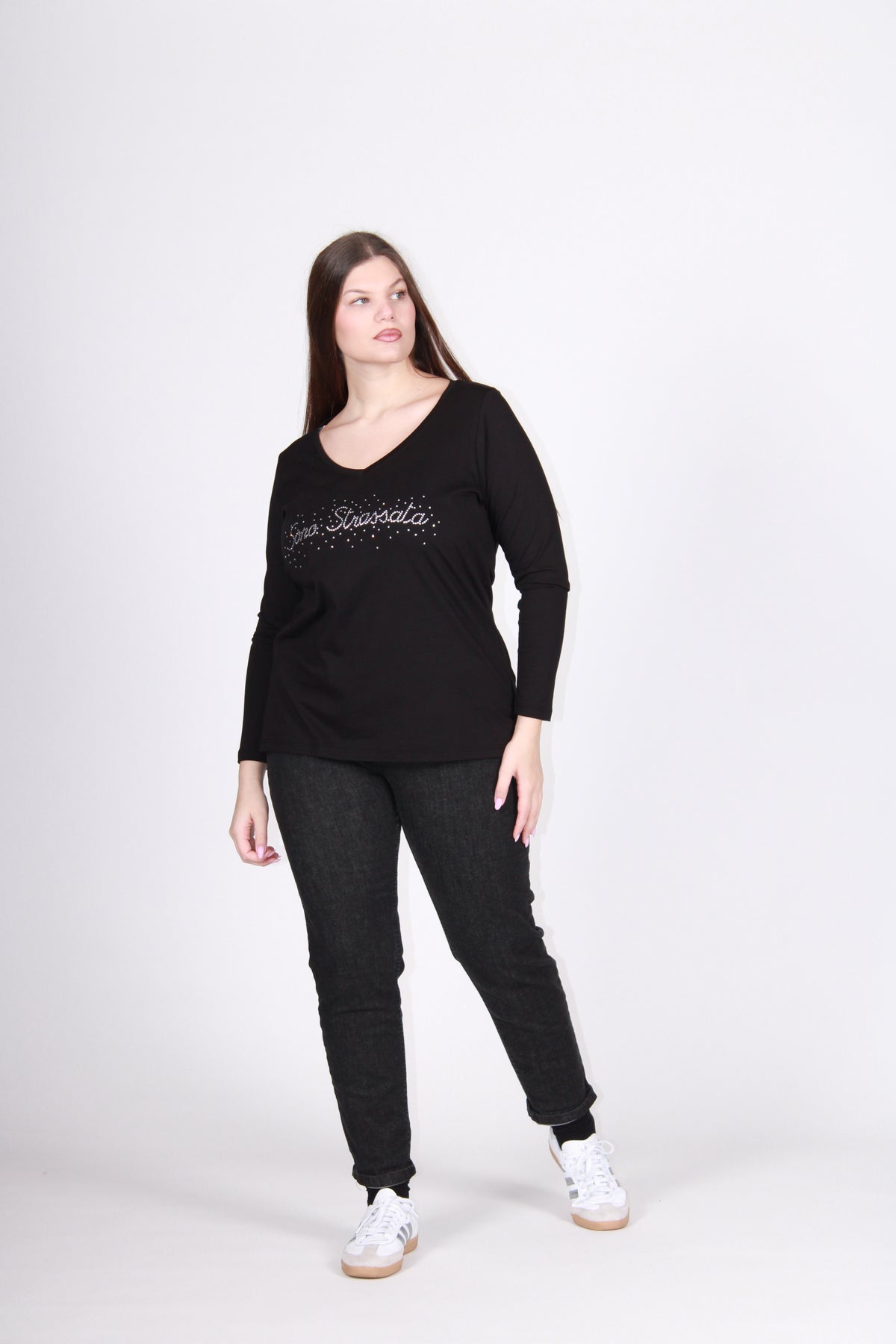 T-shirt strass nero