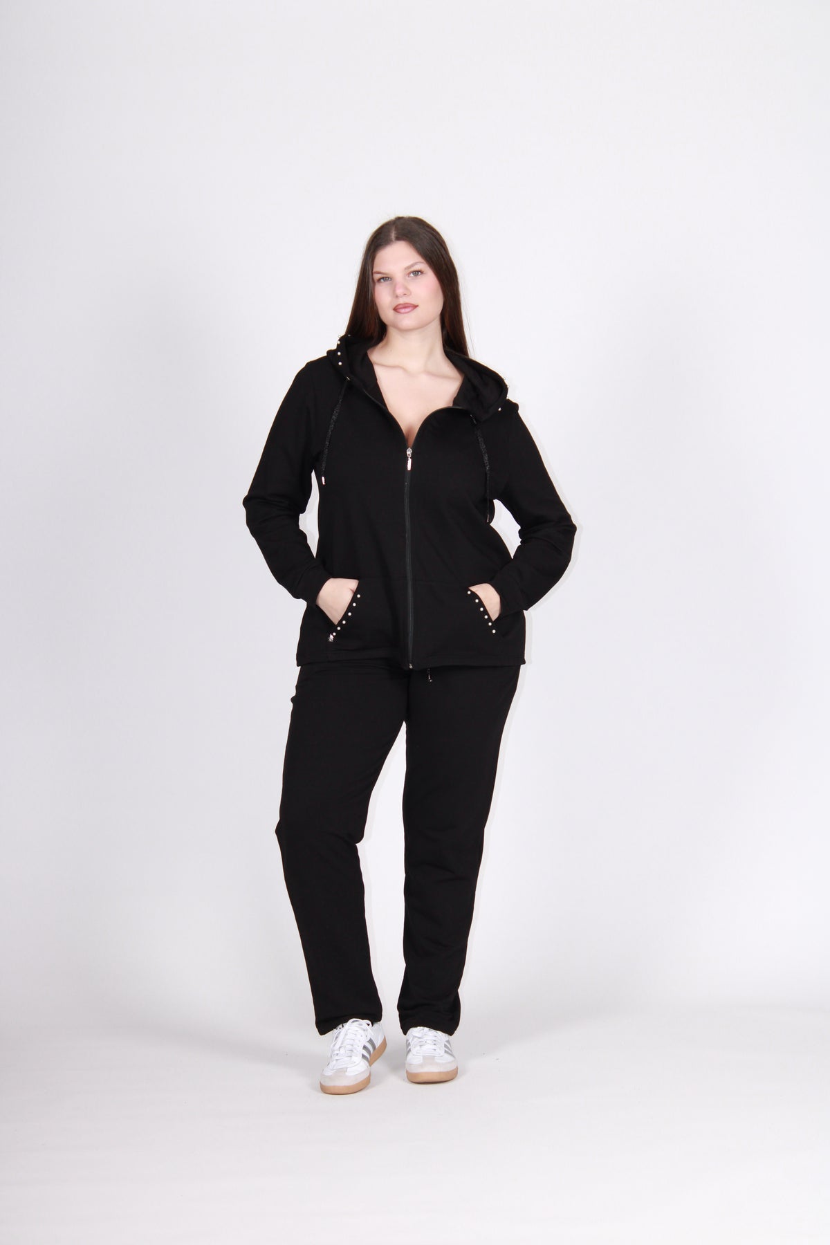 Giacca zip perle nero