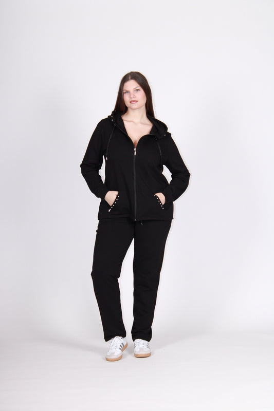 Giacca zip perle nero