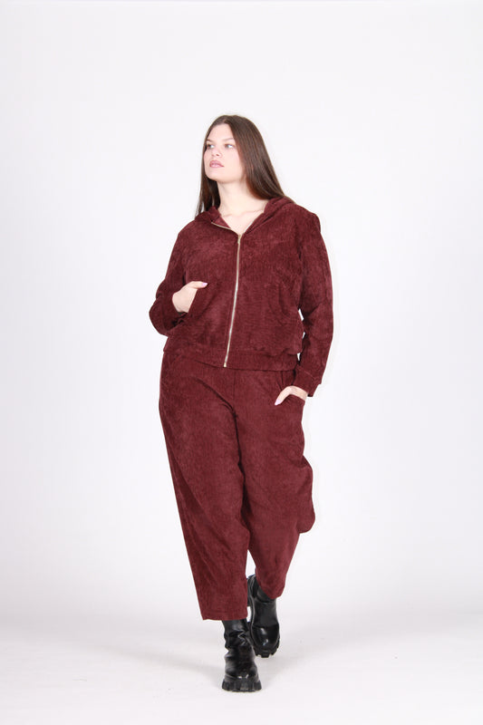 Giacca zip velluto martellato prugna