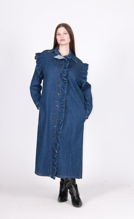Abito jeans rouches jeans blu wash 0