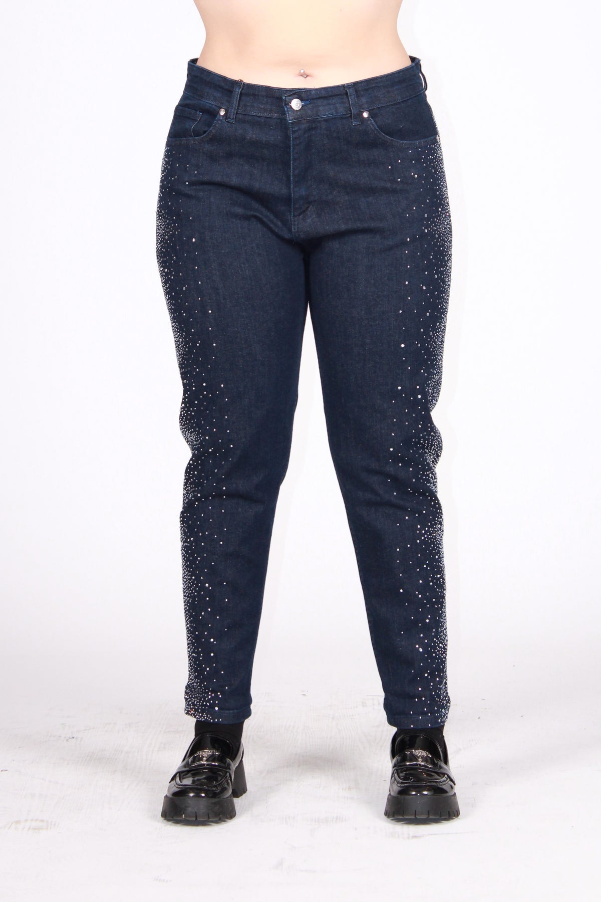 Jeans lato strass jeans blu wash 0