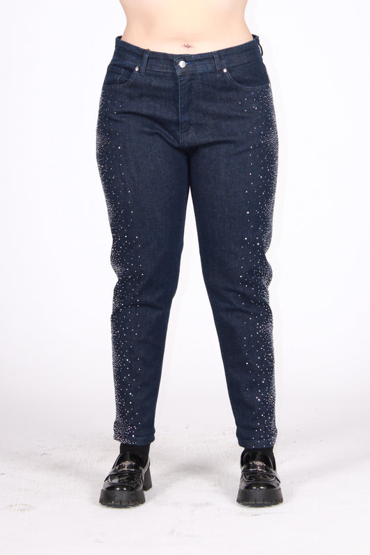 Jeans lato strass jeans blu wash 0