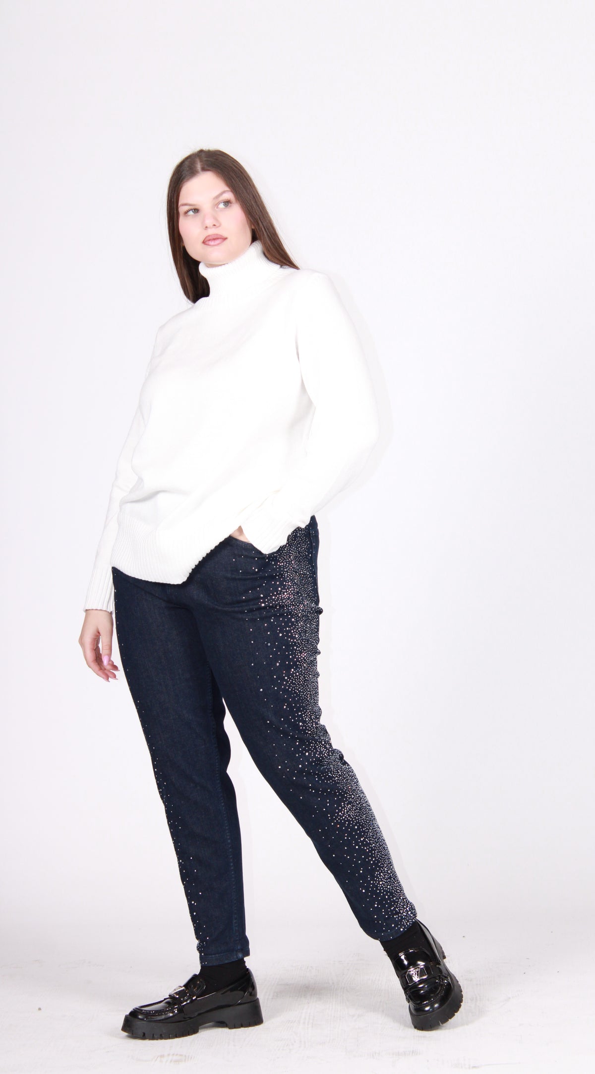 Jeans lato strass jeans blu wash 0