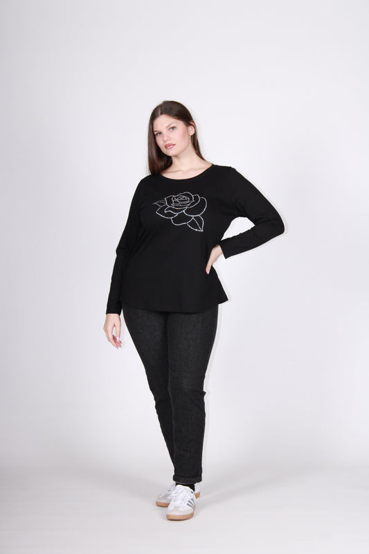 Tshirt rosa strass nero
