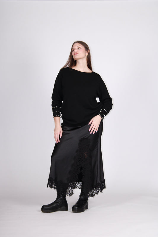 Maglia polsi perle nero