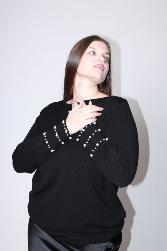 Maglia polsi perle nero