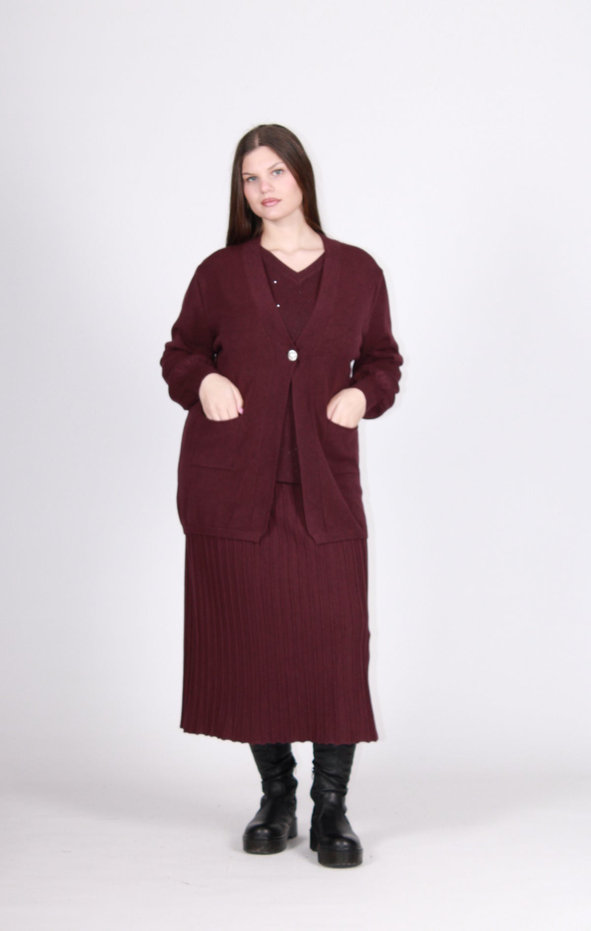 Cardigan 1 bottone prugna