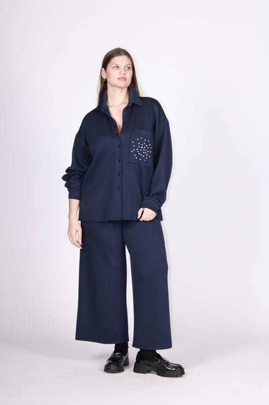 Camicia perle scuba soft blu notte