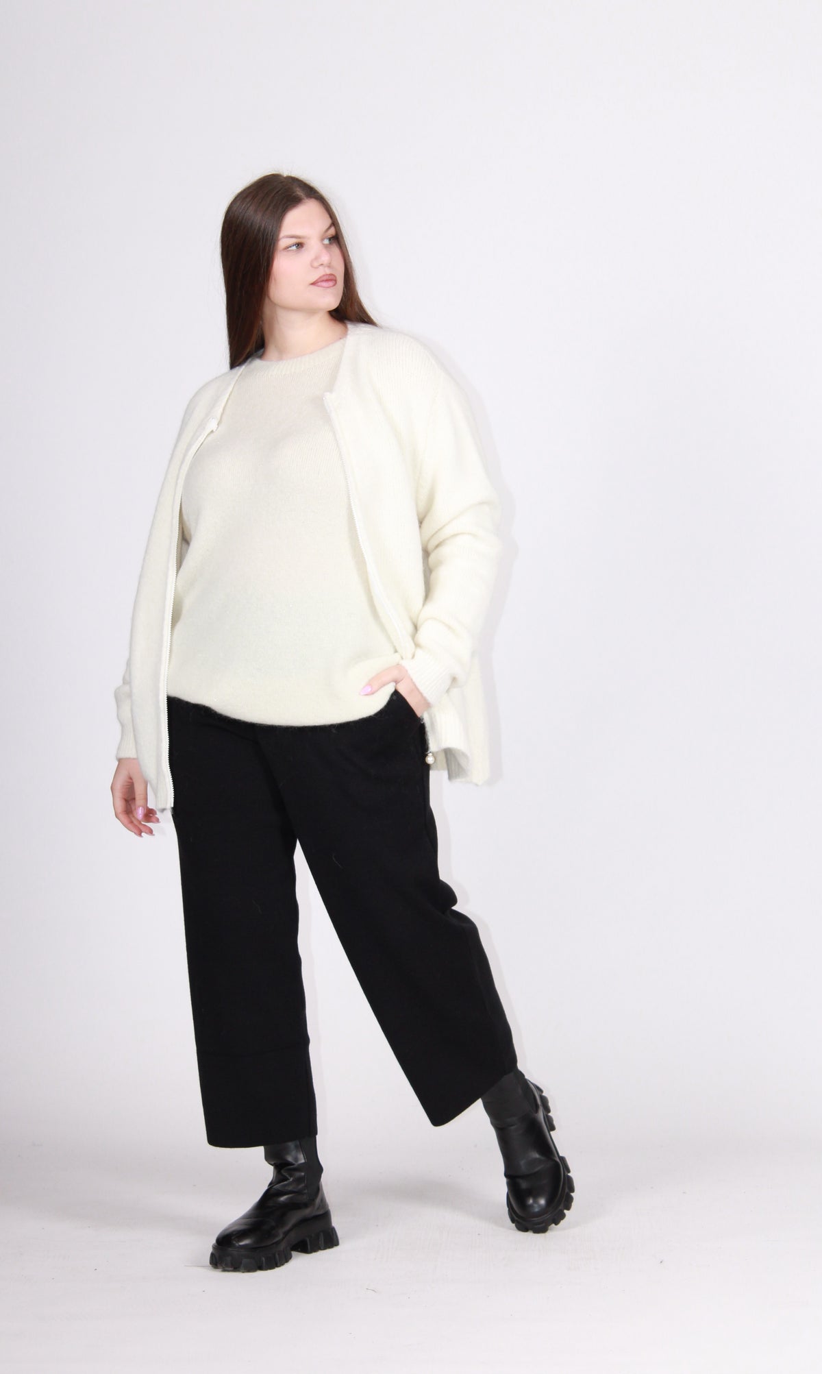 Cardigan zip naturale