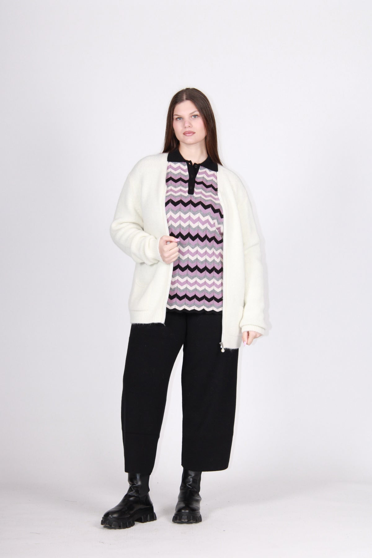 Cardigan zip naturale