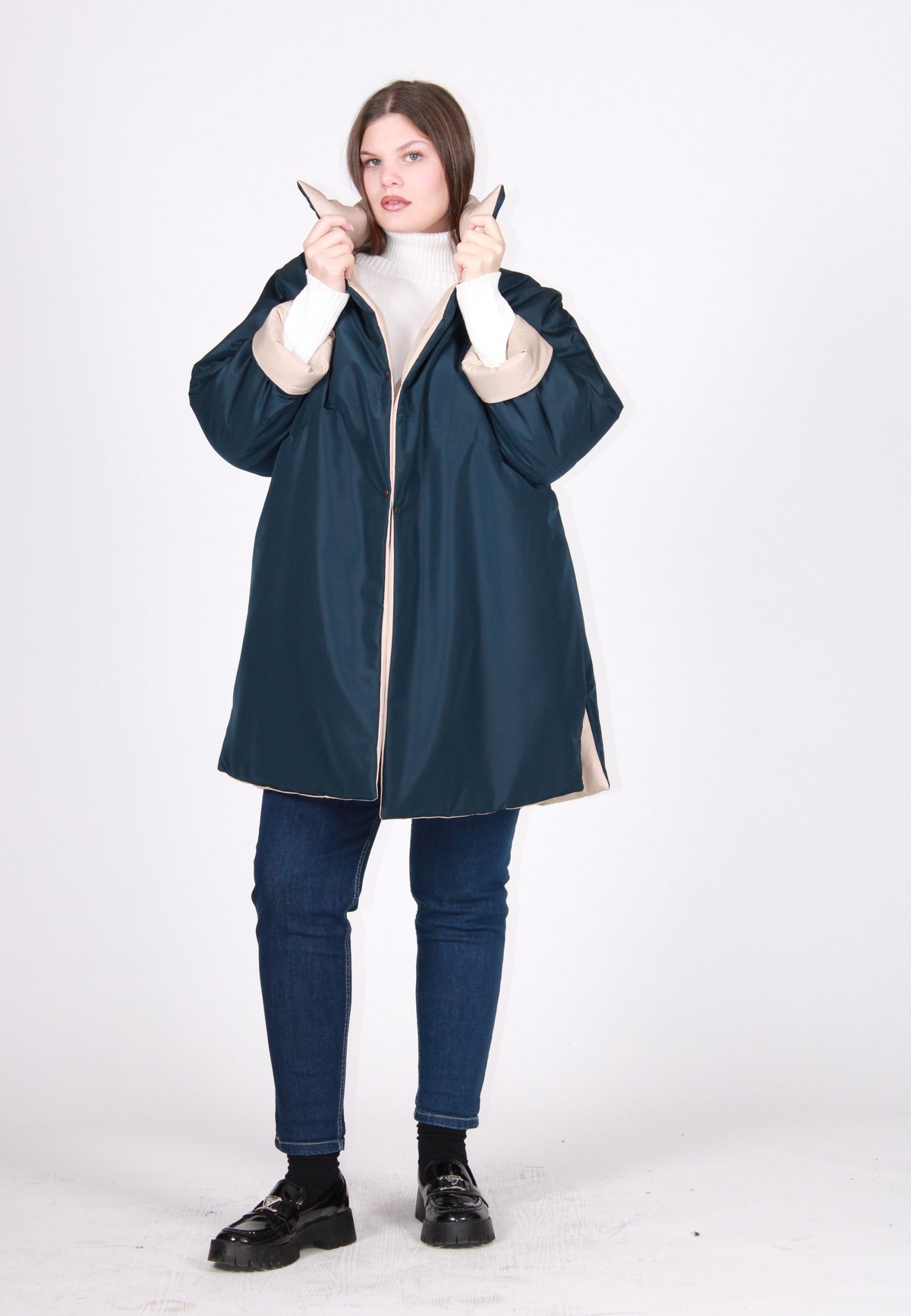 Piumino reversibile blu/champagne