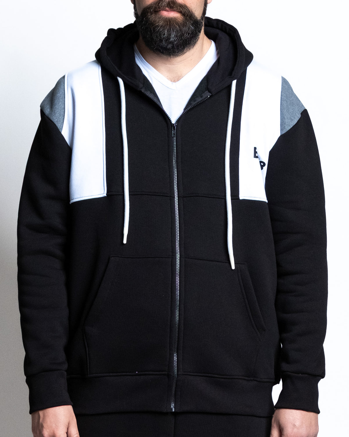 Giacca zip capp inserto nero