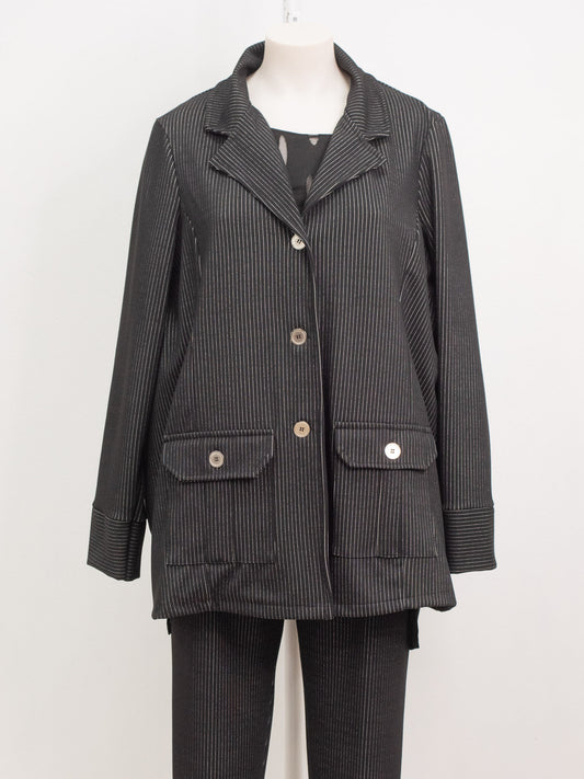 Black pinstriped coat