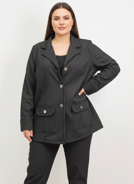 Black pinstriped coat