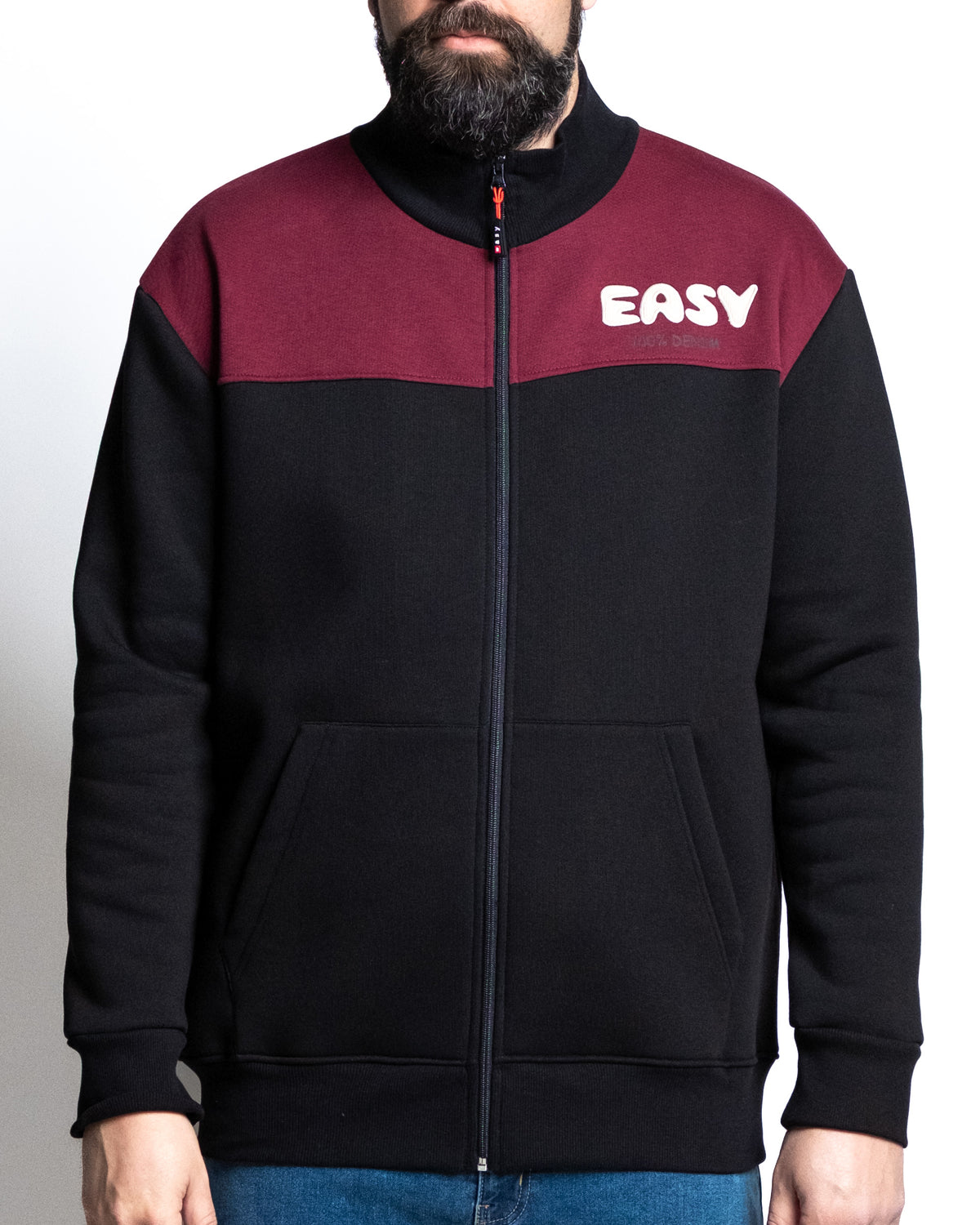 Felpa full zip blockcolor nero