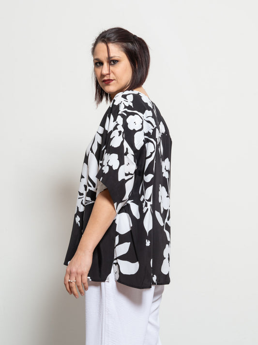 Black and white patterned blouse