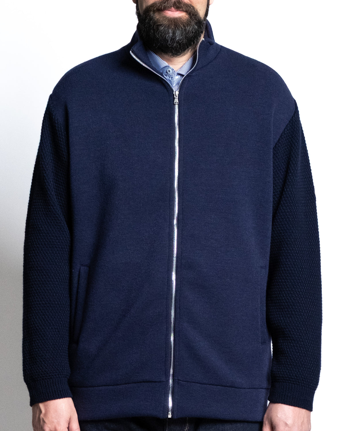 Giacca zip ins maglia blu