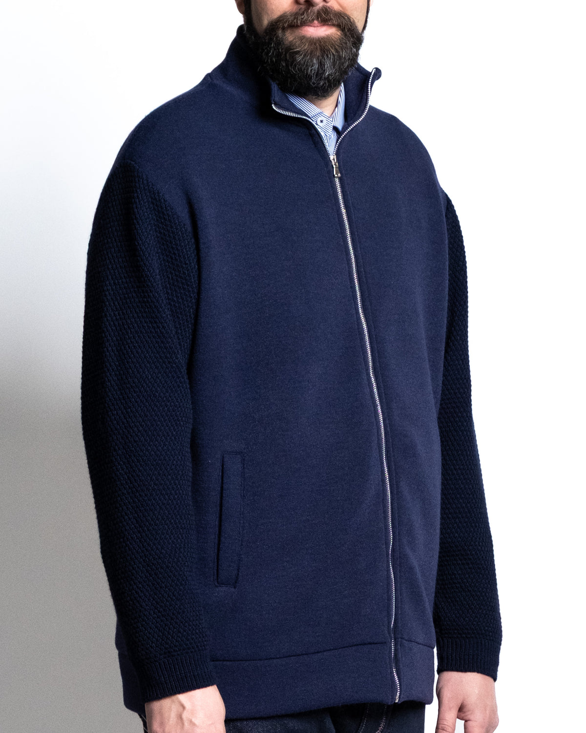 Giacca zip ins maglia blu