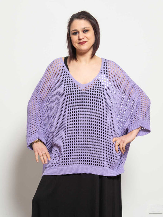 Oversized mesh cotton sweater