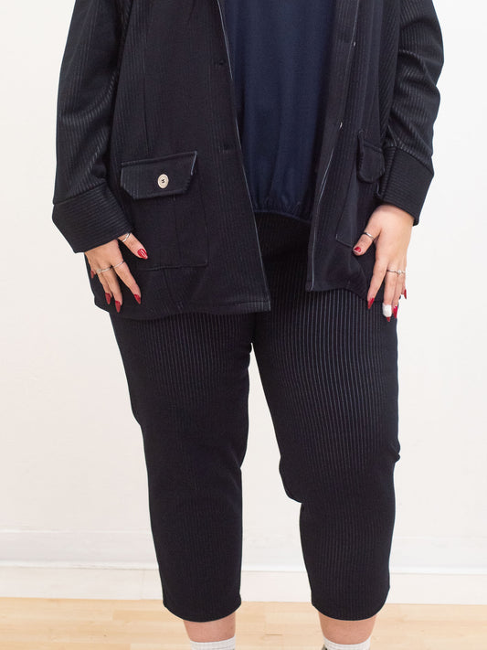 Blue Milanese stitch pinstripe trousers