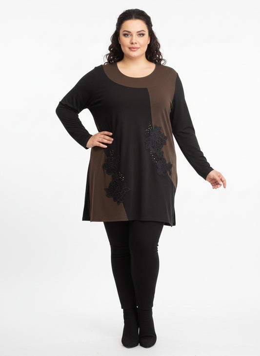 Maglia inserti pizzo e marrone