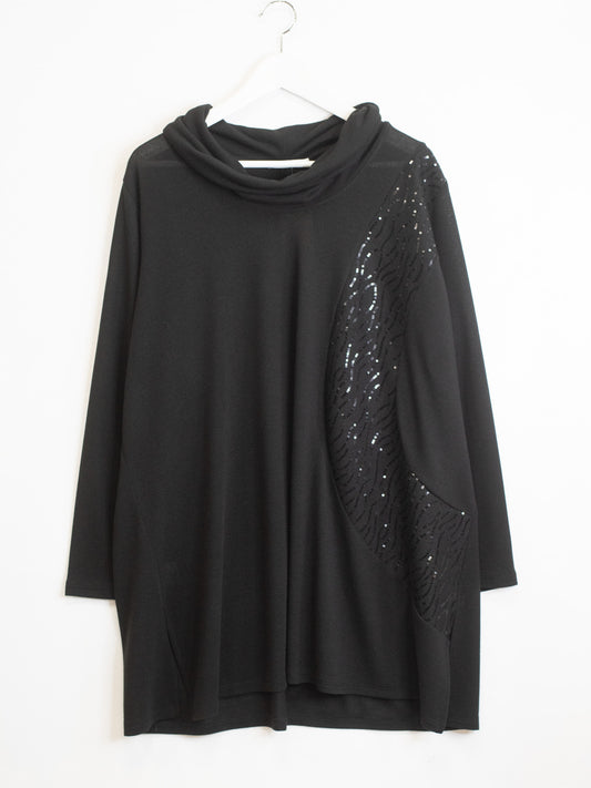 Maglia collo ciampella inserto pailettes