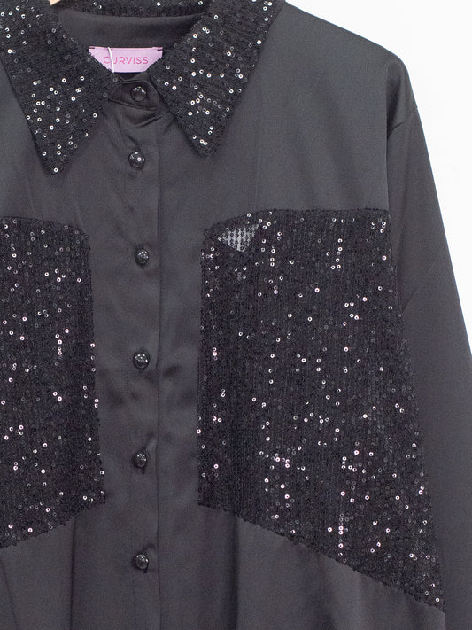 Camicia over raso paillettes