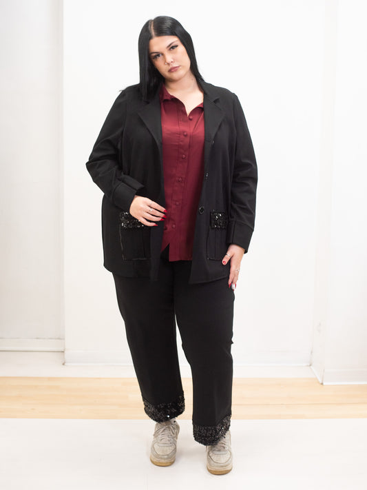 Coat with sequin inserts