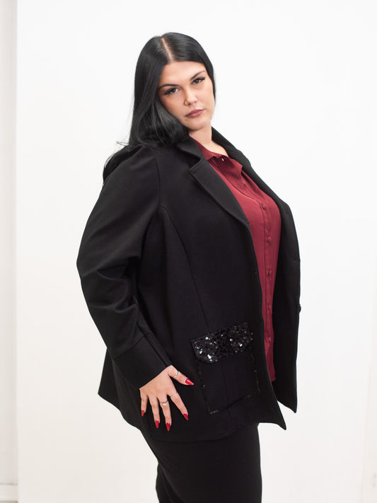 Coat with sequin inserts