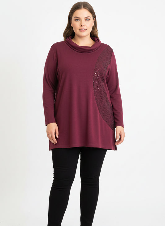 Maglia collo ciampella inserto pailettes