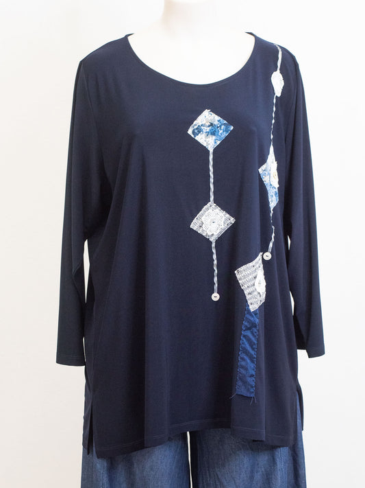 Blusa inserti ricami blu