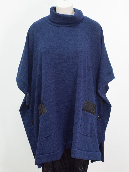 Maglia mantella tasca ecopelle