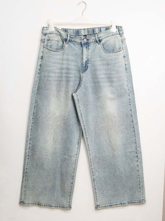 Wide-leg jeans with rhinestone design