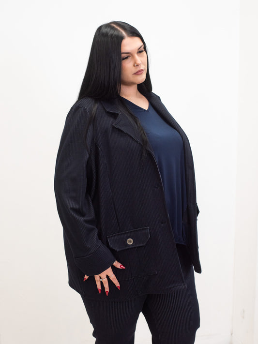 Blue pinstriped coat