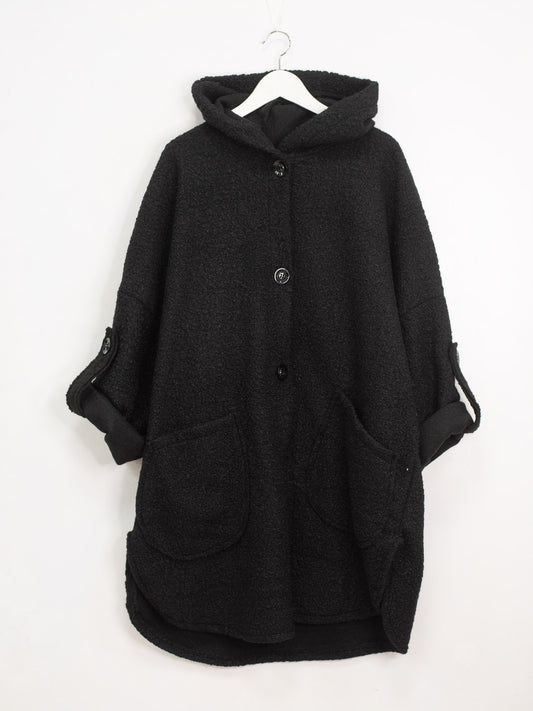Boucler coat with buttons and hood