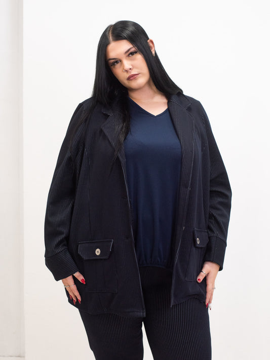 Blue pinstriped coat