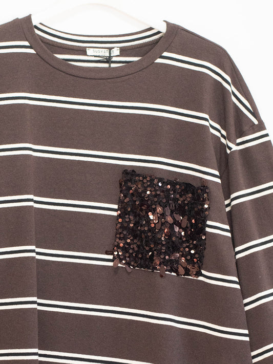 Maglia righe tasca paillettes