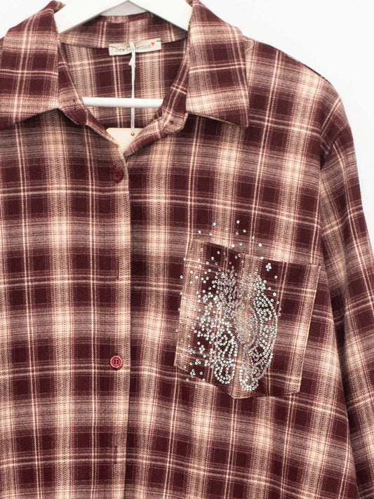 Oversized plaid shirt with studs