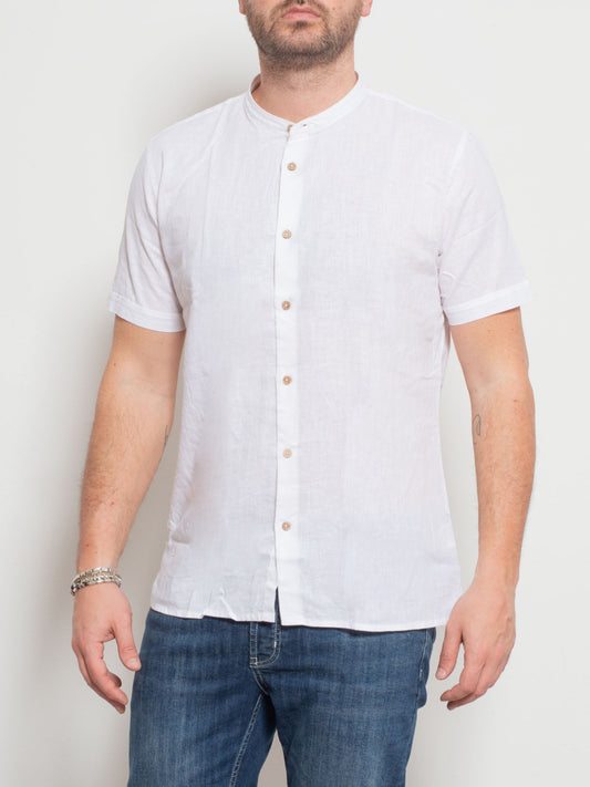 Half sleeve mandarin collar linen shirt
