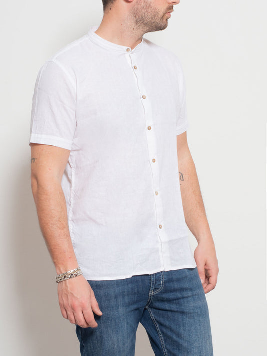 Half sleeve mandarin collar linen shirt