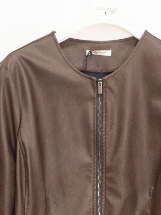 Giacca ecopelle girocollo