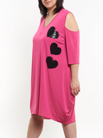Hole dress in sequined hearts viscose