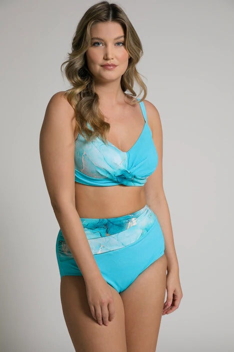 Bikini with marble effect, draped, soft cups and high-waisted briefs