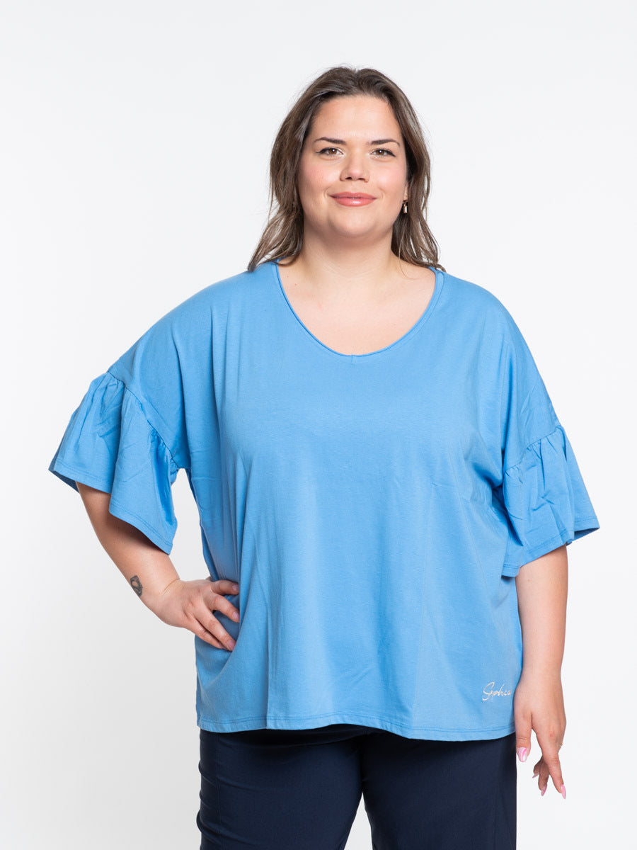 V-neck T-shirt with tulip sleeves